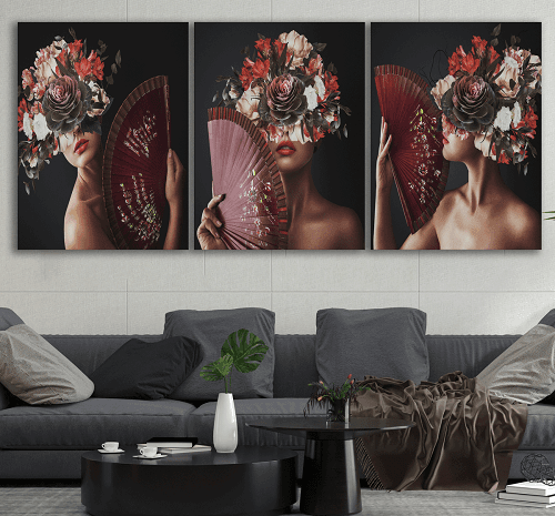 لوحة ثلاثية من الفن الحديث مصنوعة من خام الكانفس عالي الجودة مع اطار داخلي رقم.2252250