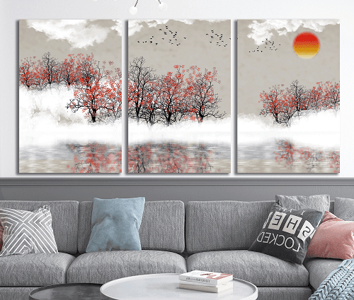 لوحة ثلاثية من الفن الحديث مصنوعة من خام الكانفس عالي الجودة مع اطار داخلي رقم.2252225