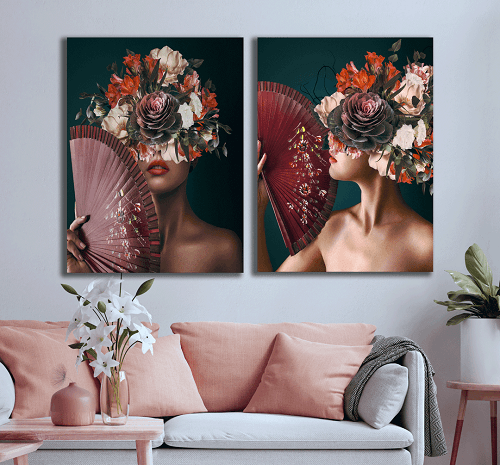 لوحة ثنائية من الفن الحديث مصنوعة من خام الكانفس عالي الجودة مع اطار داخلي رقم.2252291