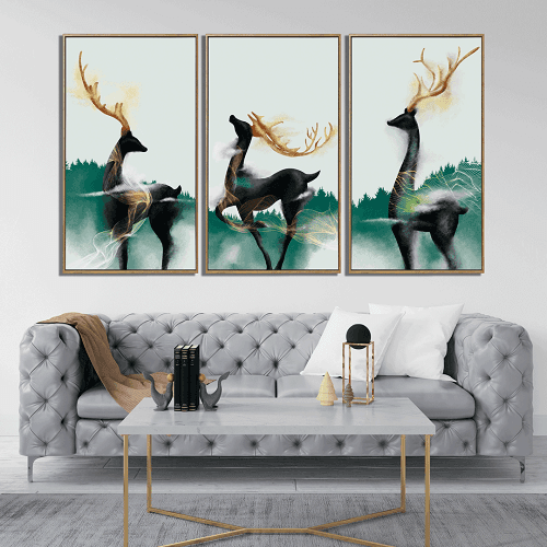 لوحة ثلاثية للغزلان الخيالية مصنوعة من خام الكانفس عالي الجودة مع اطار داخلي رقم.2252367