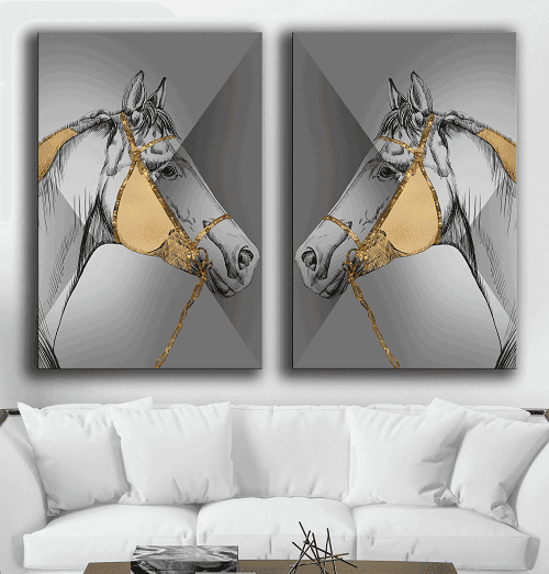 لوحة ثنائية من الفن الحديث مصنوعة من خام الكانفس عالي الجودة مع اطار داخلي رقم.2252242