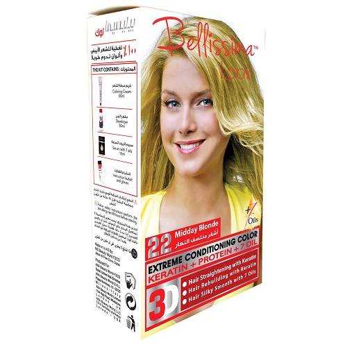 بيليسيما لوك صبغة الشعر الدائمة بالكيراتين والبروتين و7زيوت اشقر منتصف النهار 50مل رقم.22