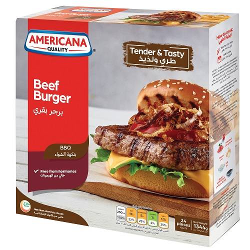 امريكانا برجر بقري بنكهة الشواء 24قطعة 1344جم