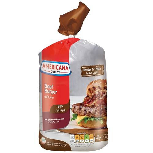 امريكانا برجر بقري بنكهة الشواء 18قطعة1كجم