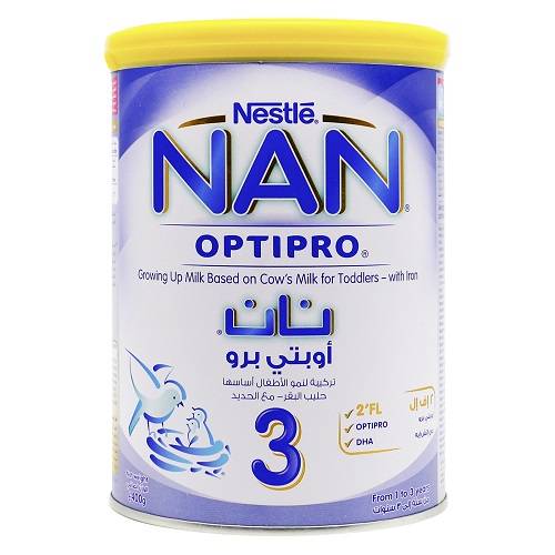 نان اوبتي برو 3 حليب بودرة للاطفال تركيبة لنمو الاطفال اساسها حليب البقر مع الحديد من 1 الي 3سنوات 400جم