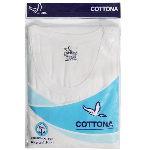 كوتونا فانيلة نص كم دائري ابيض