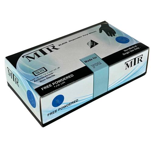 ام تي ار كفوف فينيل اسود 100حبة مقاس.M