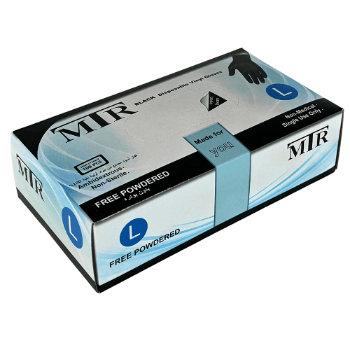 ام تي ار كفوف فينيل اسود 100حبة مقاس.L