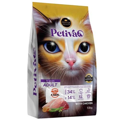 بيتفيا طعام قطط جاف فاخر بالدجاج 34% بروتين من1سنة فما فوق 1.5كجم