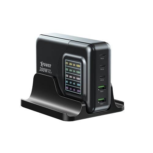 اكس باور جي دبليو200بي شاحن حائط مع 4منافذ 3.0Qc و PD بقدره 200واط اسود موديل رقم.PD-065PT-BK