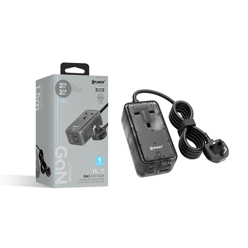 اكس باور بي اس1سي وصلة طاقة مع 5منفذ 65واط اسود شفاف موديل رقم.7303DH-BK