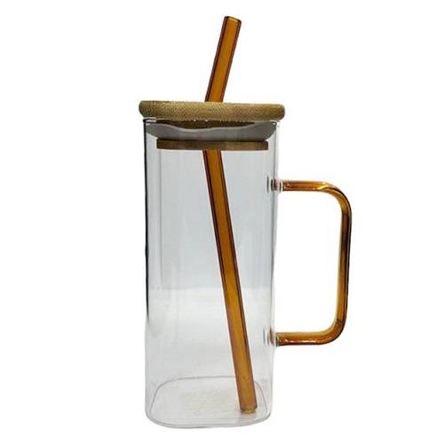 كوب زجاج مع مصاص زجاجي 300مل