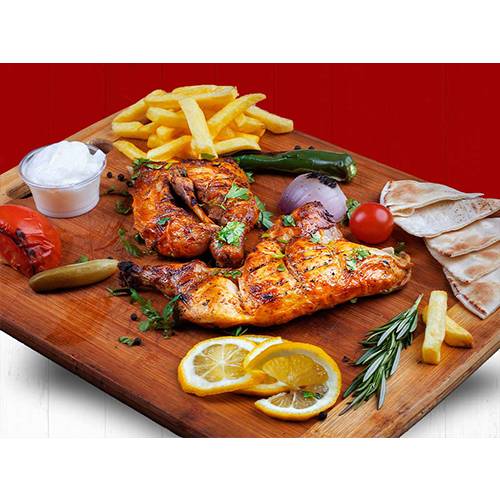 نصف دجاجة مشوية على الفحم