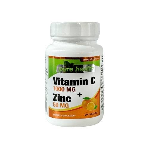 بيور هيلث فيتامين سي 1000مجم + زنك 50مجم مكمل غذائي 30قرص 