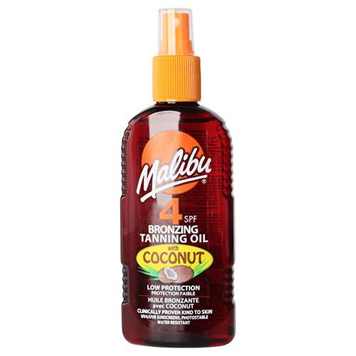 ماليبو زيت تسمير البشرة والحماية منخفضه من الشمس بمعامل حماية4 بخلاصة جوز الهند 200مل