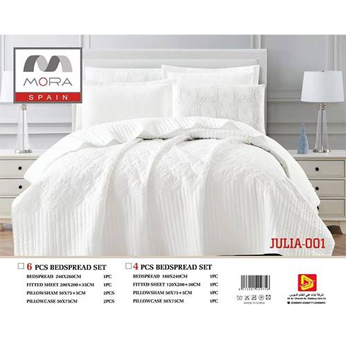 مفرش مورا بيد سبريد جوليا كينج 180×240 4قطع ابيض موديل رقم.J-1012