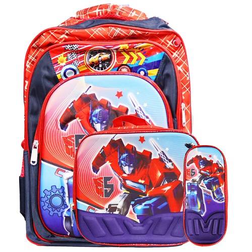 حقيبة مدرسية للاولاد مع شنطة صغيرة ومقلمة