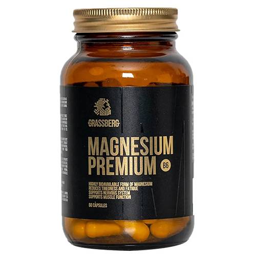 جراسبيرج مغنيسيوم بريميوم ب6 لدعم الاعصاب ووظائف العضلات 60كبسولة