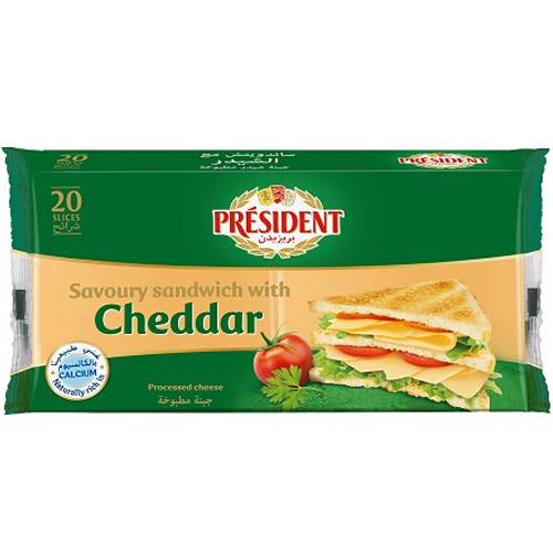 بريزيدن شرائح جبن شيدر ساندويتش مطبوخة 20شريحة 400جم