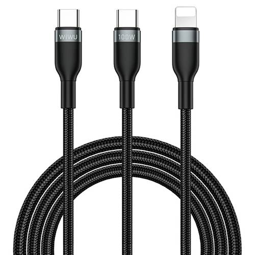 ويوو كابل شحن 2في1 Type C الي Type C ولايتنينج اسود 100واط 1.2م