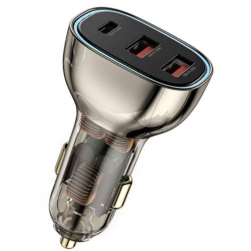 ويوو شاحن سيارة سريع مصنوع من سبيكة الزنك بقدرة 90واط اسود شفاف