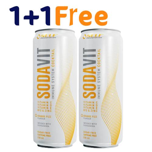 صودافيت مشروب غازي خالي من السكر والكافيين معزز بالفيتامينات والمعادن بنكهة البرتقال 330مل 1+1مجانا