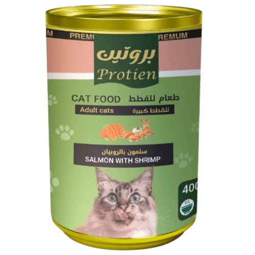 بروتين بريميوم طعام للقطط البالغة بقطع السلمون مع قطع الروبيان في المرق 400جم
