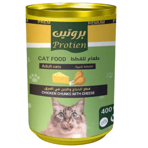 بروتين بريميم طعام للقطط البالغة بقطع الدجاج بالجبن في المرق 400جم