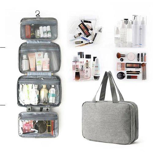 حقيبة معلقة لتنظيم المكياج محمولة مقاومة للماء رمادي
