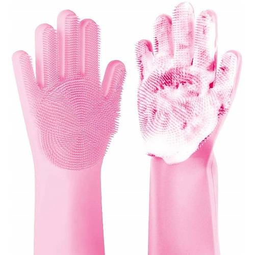 قفازات سيليكون متعددة الاستخدامات لغسل الصحون والتنظيف بالفرشاة المدمجة