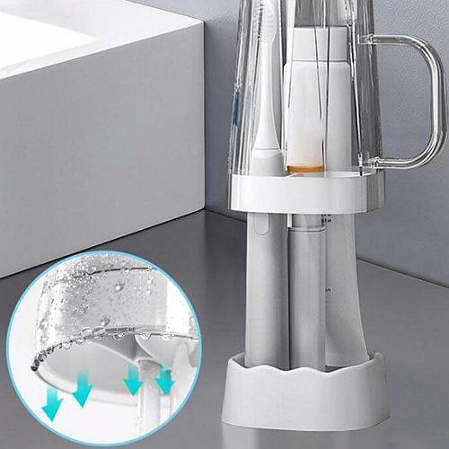 حامل فرشاة اسنان متعدد الوظائف مع حامل فرشاة اسنان كهربائي ابيض