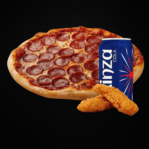 بيتزا بيبروني مع قطعتين ستربس دجاج وكينزا