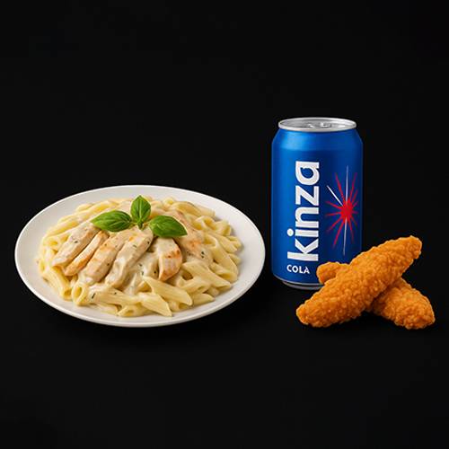 بيني الفريدو دجاج مع قطعتين ستربس دجاج وكينزا