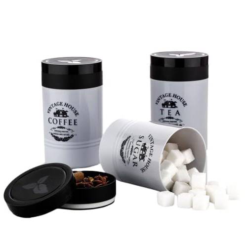 فينتيج هاوس حاويات تخزين الشاي والقهوة والسكر رمادي موديل رقم.AP278