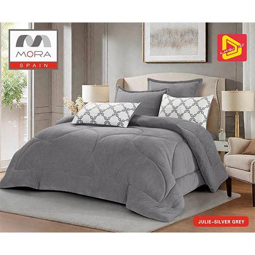 مورا جولي لحاف مخمل فرو مجوز كينج 240x260سم رمادي فضي 6قطع موديل رقم.J-1091