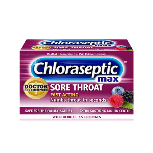 كلوراسيبتك ماكس اقراص التهاب الحلق لتخفيف الام الحلق واحساس الحرقة بنكهة التوت البري 18قرص استحلاب.107289