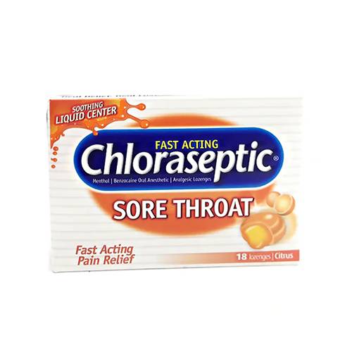 كلوراسيبتك اقراص التهاب الحلق لتخفيف الام الحلق واحساس الحرقة بنكهة الحمضيات 18قرص استحلاب.107288