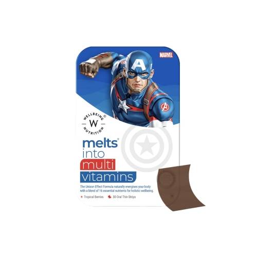 ويل بيينج نيوترشن ميلتس متعدد الفيتامينات للأطفال للأولاد شرائط فموية رفيعة بنكهة التوت الاستوائي 30شريحة