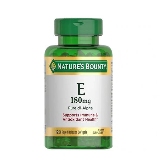 ناتشرز باونتي 180مجم فيتامين اي مكمل غذائي يدعم صحة المناعة ومضادات الاكسدة 120كبسولة هلامية