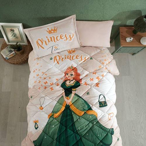 مورا كلاسي لحاف اطفال بناتى اخضر 5قطع قطن100% نفر ونص 240×180سم موديل رقم.J-1102