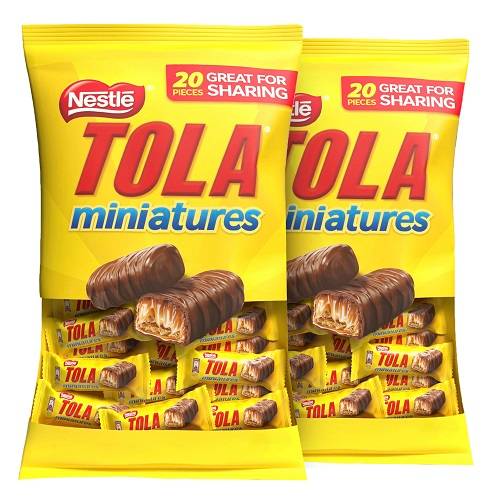 نستله تولا مينيتشرز بايتس ويفر مقرمش مغطى بالشوكولاتة الناعمة والكراميل الذهبي 8جم 20حبة 2باكيت