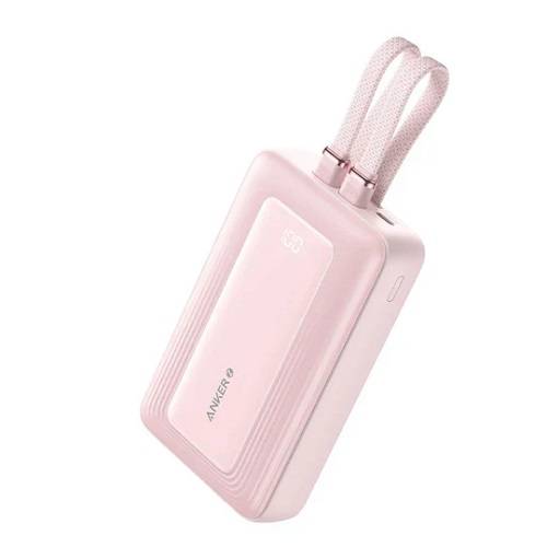 انكر زولو باور بنك سريع قدرة 20000ملي امبير 30واط مع كابلات Type C وكابلات لايتنينج مدمجة وردي