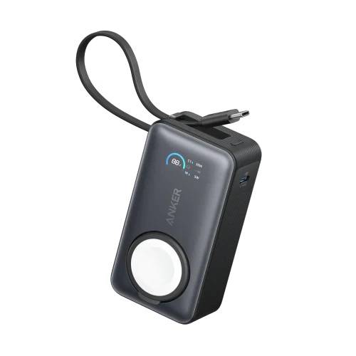 انكر ماجو باور بانك سعة 10000ملي امبير قوة 35واط لجهاز ابل واتش مع كابل Type C مدمج اسود