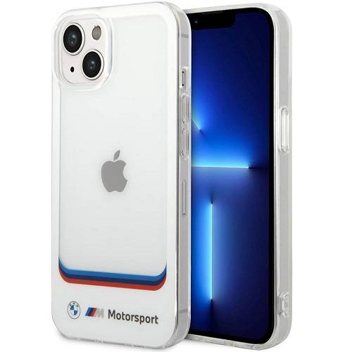 بي ام دبليو مجموعة موتورسبورت PC/TPU جراب مع منطقة شفافة مربعة كبيرة لايفون 14برو ابيض