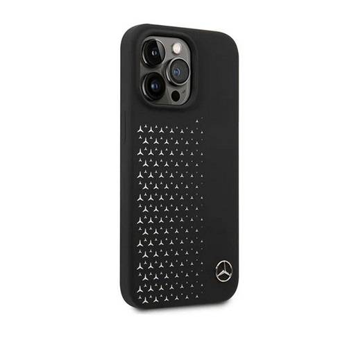 ميرسيدس بنز حافظة من السيليكون السائل بنمط نجوم تدريجي افقي لجهاز ايفون 14برو اسود