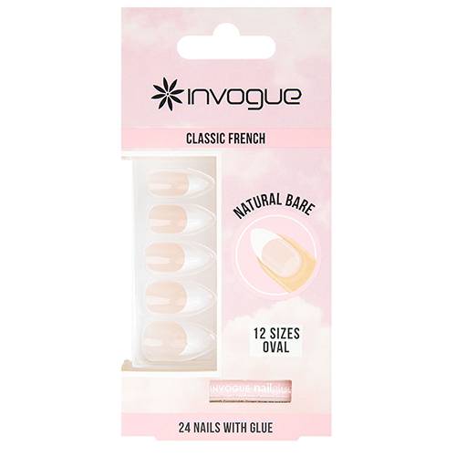 انفوج اظافر فرنسية كلاسيكية بيضاوية 24قطعة ناتشورال بير