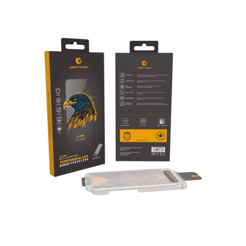 ليبرتي جارد واقي شاشة من الزجاج المقوى بحواف مستديرة سوداء لهاتف ايفون 15برو مع مجموعة التثبيت