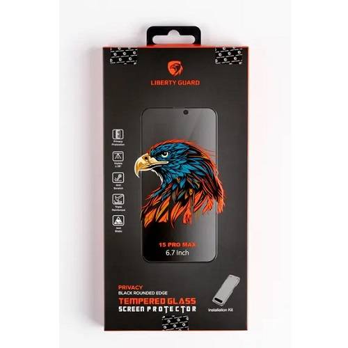 ليبرتي جارد واقي شاشة من الزجاج المقوى لحماية الخصوصية ايفون 15برو ماكس مع مجموعة التثبيت