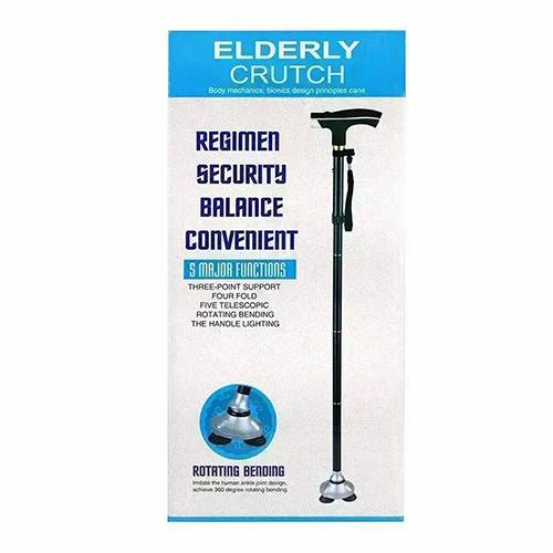 عكاز سهل الاستخدام ومريح يساعد على التنقل والحركة بيسر قابل للطي بقاعدة رباعية لكبار السن