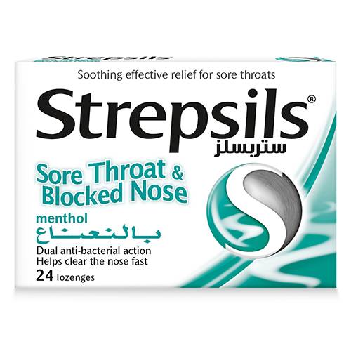 ستربسلز اقراص ملطفه لتخفيف اعراض التهاب الحنجرة بالنعناع 24قرص استحلاب